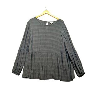 Ava James Women Tiered Babydoll Blouse Size 2X Black Textured Long Sleeve Casual